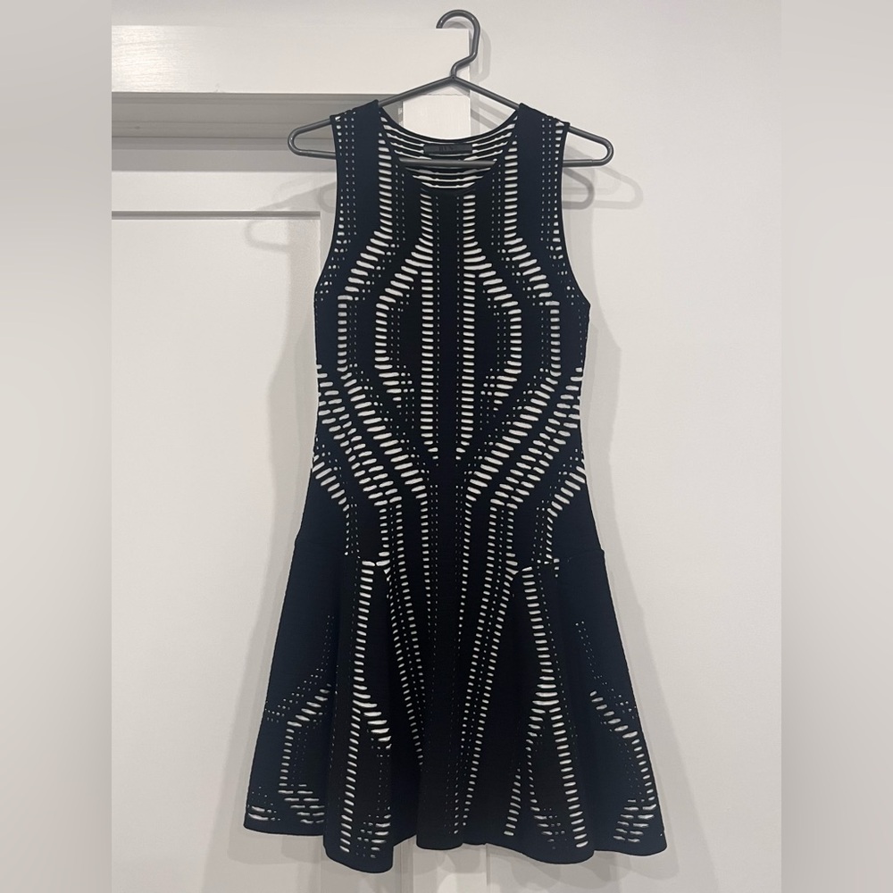 RVN Black and White Fit-and-Flare Dress